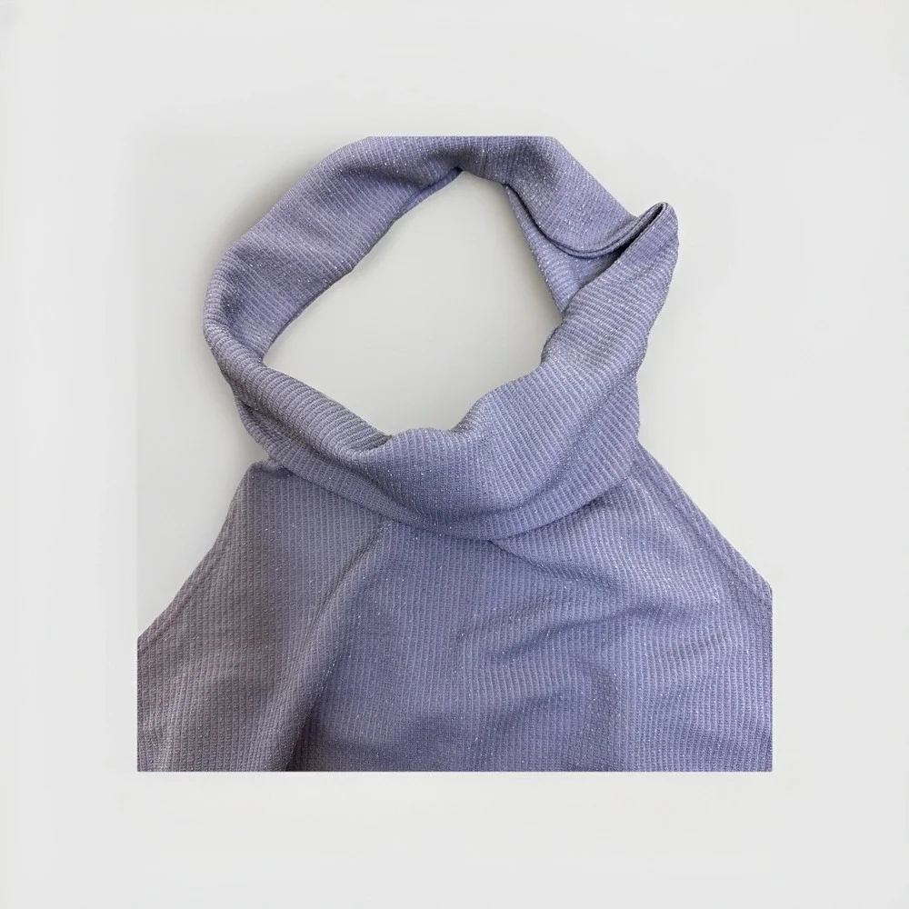 Anthropologie Pilcro Shimmer Cowl Neck Halter Top‎ Dusty Violet XS NWT